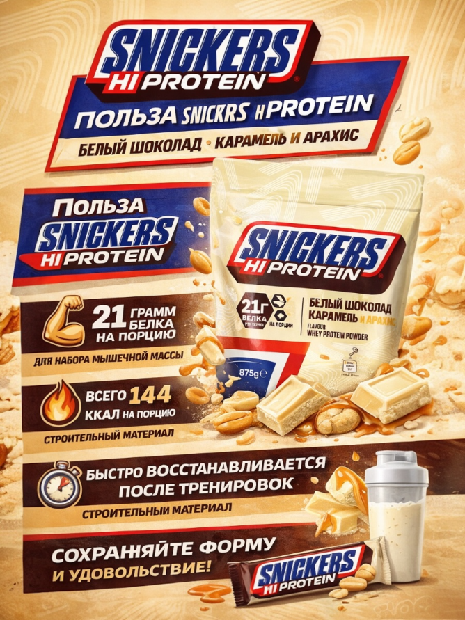 Snickers Hi Protein Whey Powder white chocolate
